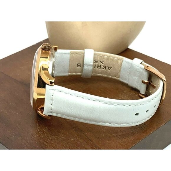 Akribos XXIV Women's Watch AK921 Quartz Rose Gold Silver Dial White Leather Band - Picture 9 of 13